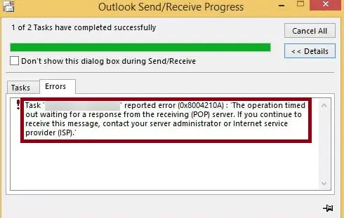 Outlook Error 0x8004210A