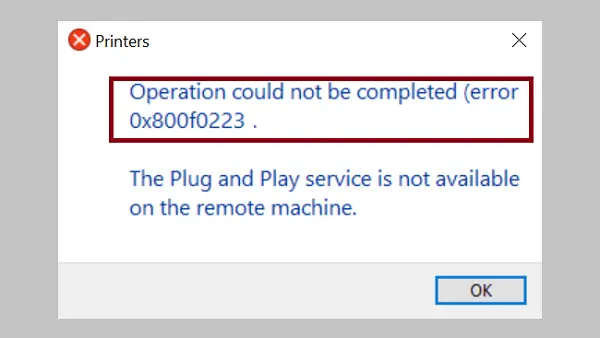 printer Error 0x800f0223
