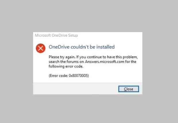  OneDrive Error Code 0x80070005