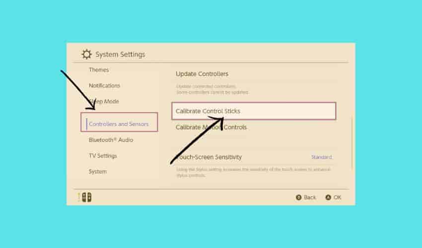 Re-calibrate the controller on Nintendo switch