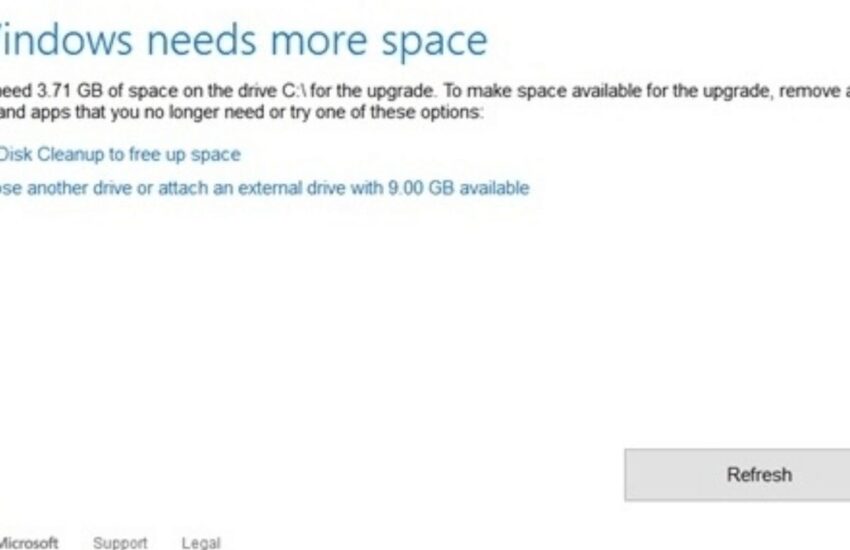 Not Enough Storage Space to Install Windows Update